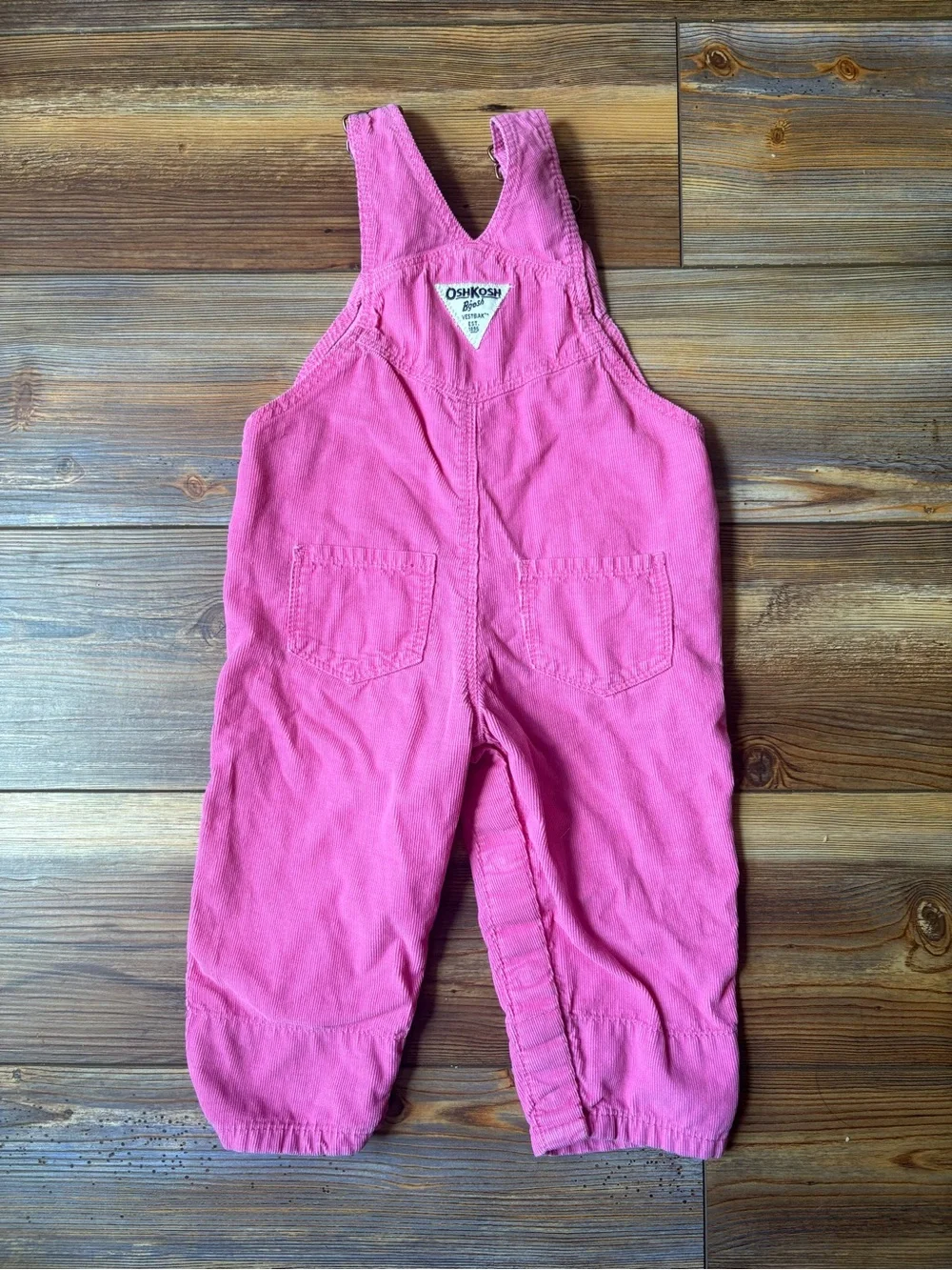 OshKosh B'gosh Bright Pink Corduroy Floral Cuff Overalls
